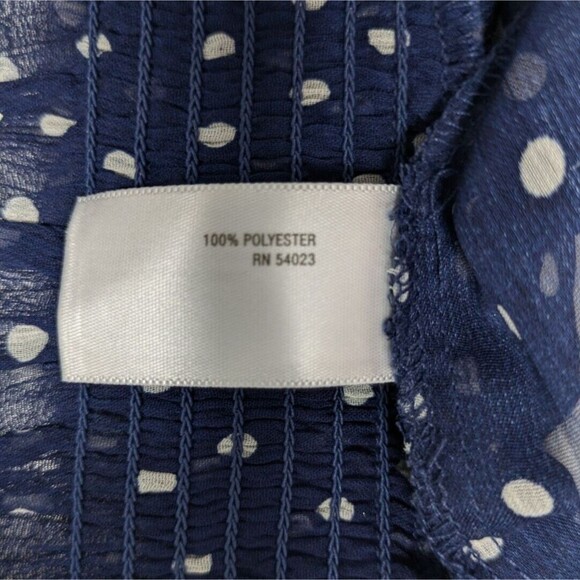 Old Navy Top Women Small Polka Dot Sheer Navy Ruffled Off Shoulder Elastic Neck - Picture 9 of 10